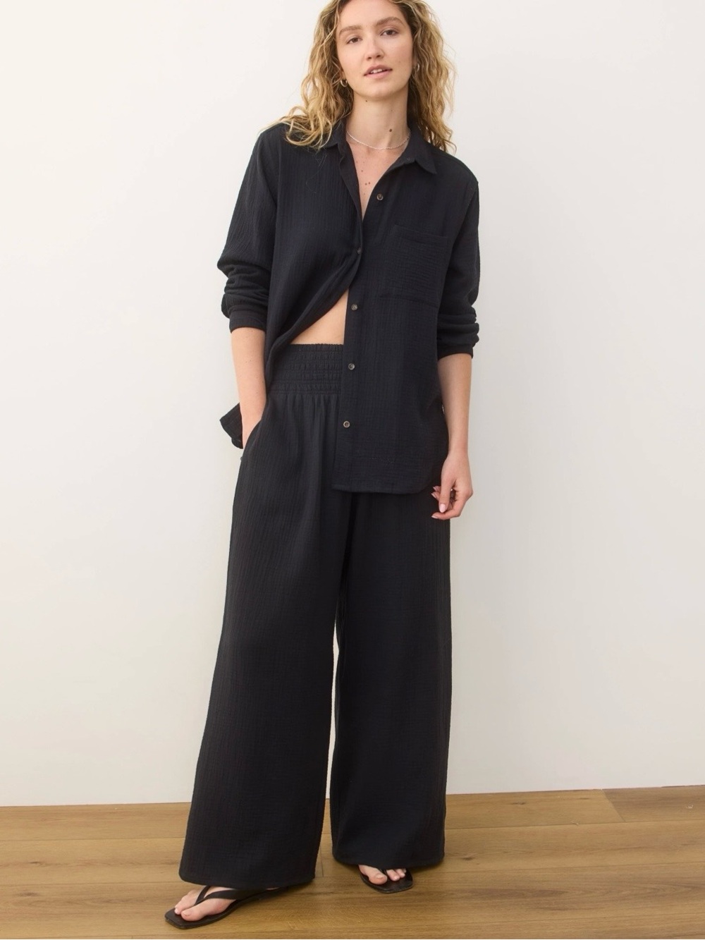 Women Marine Layer Sophia Double Cloth Palazzo Wide Leg Black Pants Large NWT